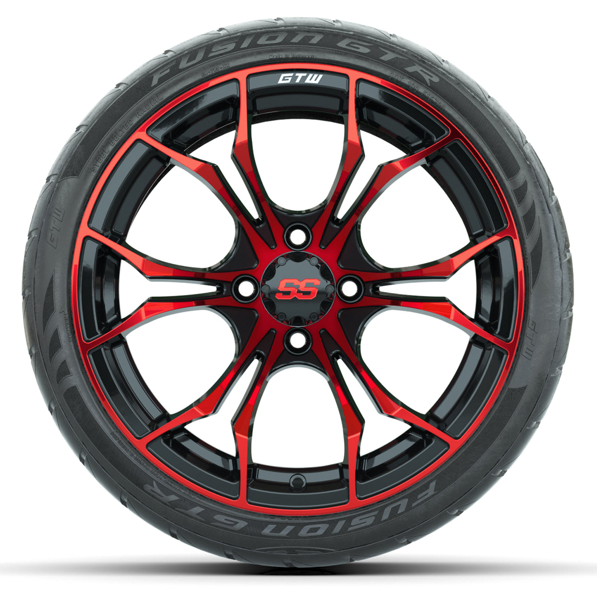 Set of (4) 15″ GTW Spyder Red/Black Wheels with 215/40-R15 Fusion GTR Street Tires