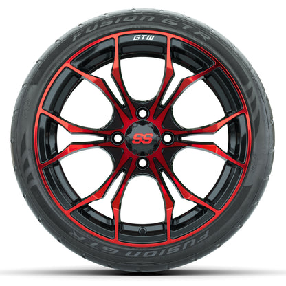 Set of (4) 15″ GTW Spyder Red/Black Wheels with 215/40-R15 Fusion GTR Street Tires