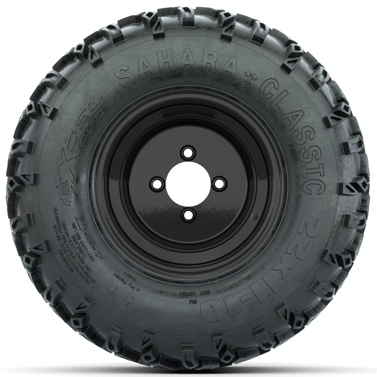 Set of (4) 10 in Matte Black Steel Offset Wheels with 22x11-10 Sahara Classic All Terrain Tires