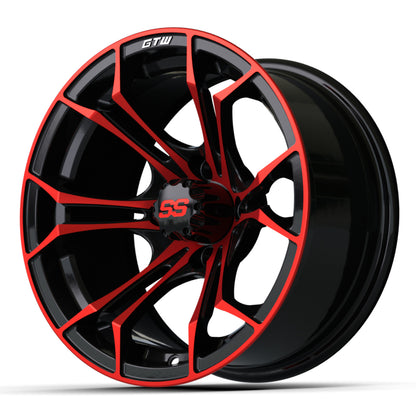 Wheel, 14X7 Spyder, Et-.25 Blk/Red w/SS Cap