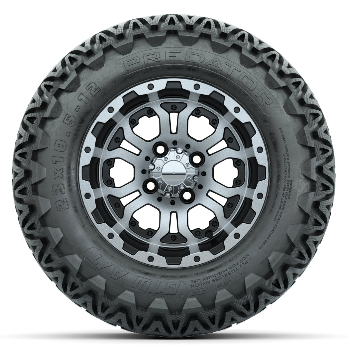 Set of (4) 12 in GTW Omega Wheels with 23x10.5-12 GTW Predator All-Terrain Tires