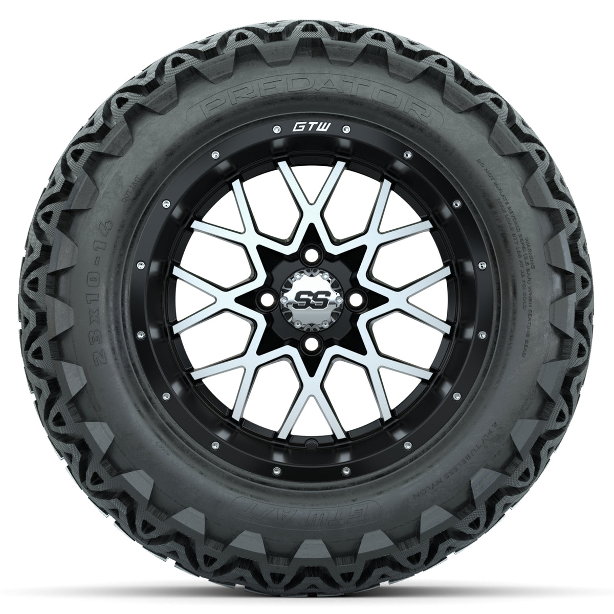 Set of (4) 14 in GTW Vortex Wheels with 23x10-14 GTW Predator All-Terrain Tires