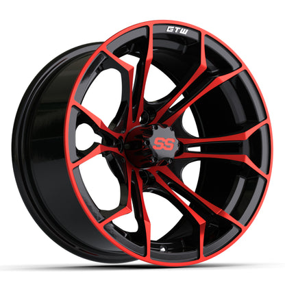 Wheel, 14X7 Spyder, Et-.25 Blk/Red w/SS Cap