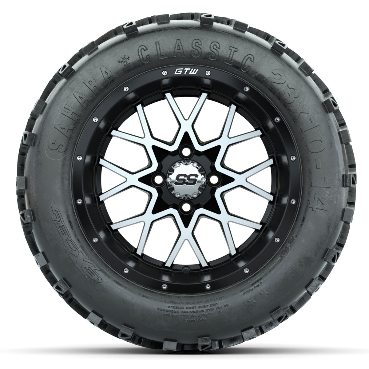 Set of (4) 14 in GTW Vortex Wheels with 23x10-14 Sahara Classic All-Terrain Tires